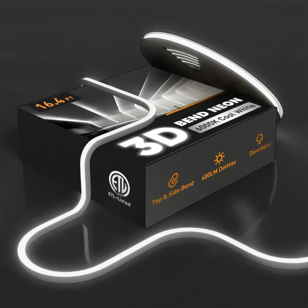 120V 3D Bend Neon Flex 6000K Cool White, IP65, ETL Listed