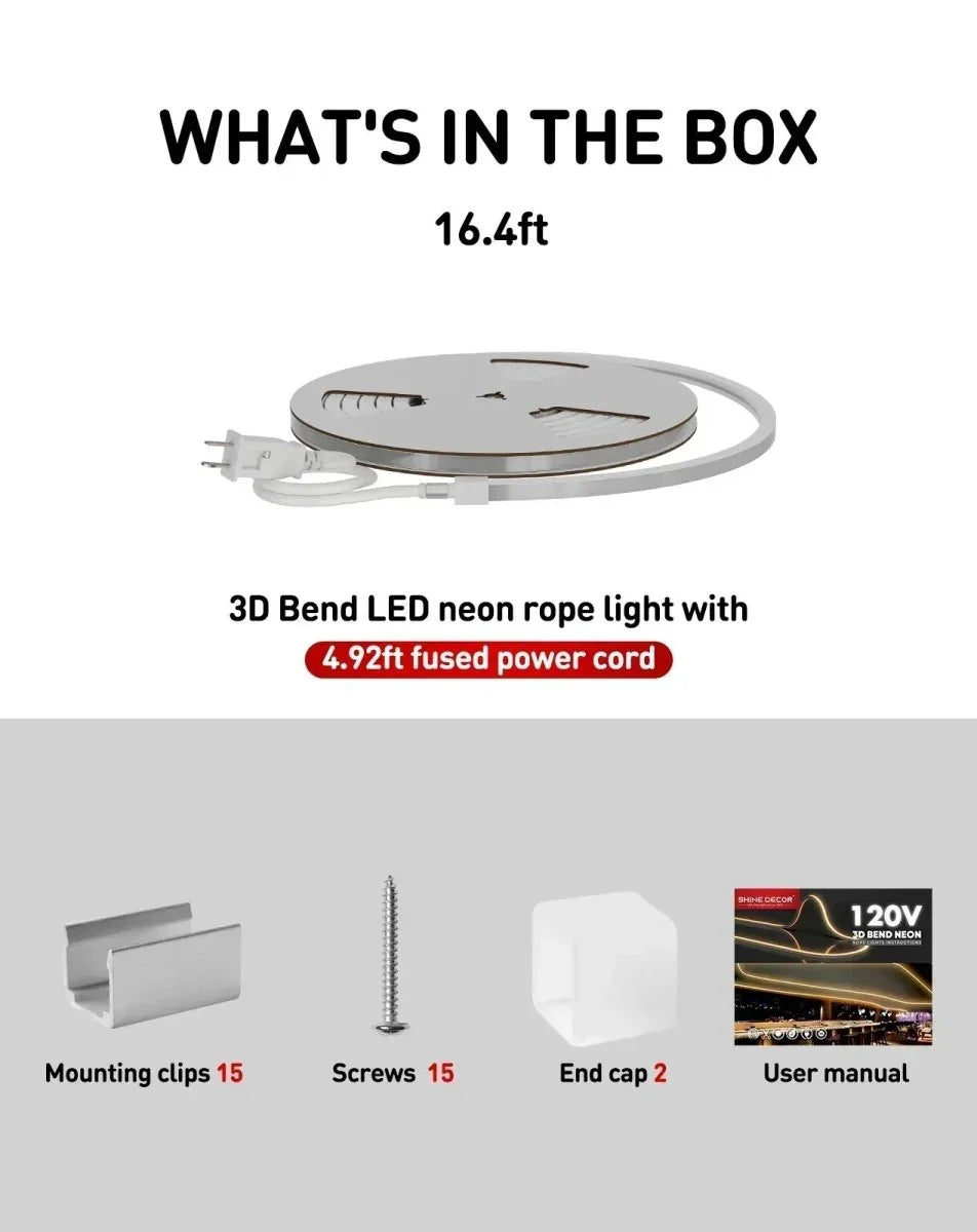 120V 3D Bend Neon Flex 2800K Warm White, IP65, ETL Listed
