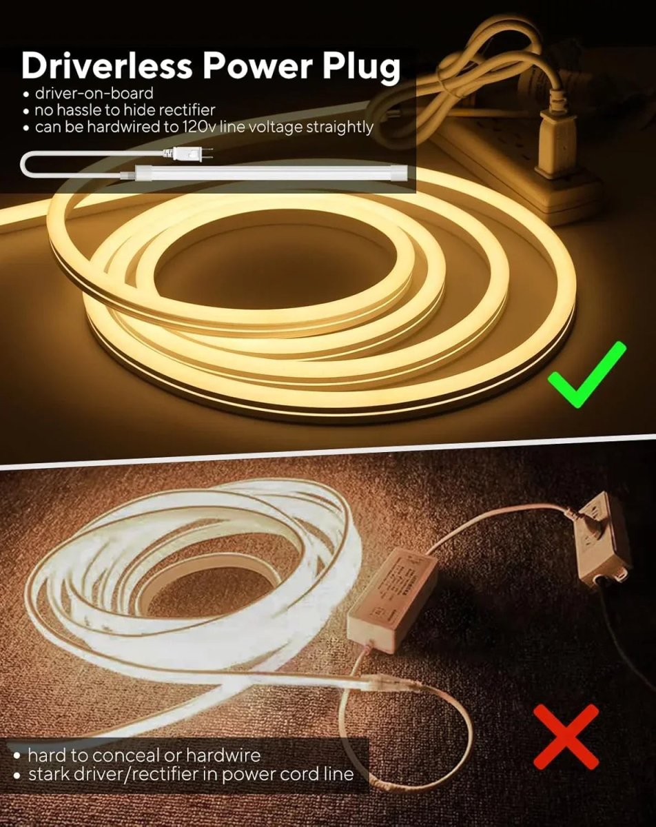 120V IP67 Outdoor LED Neon Rope Light, 2800K/6500K, Driverless, ETL Listed