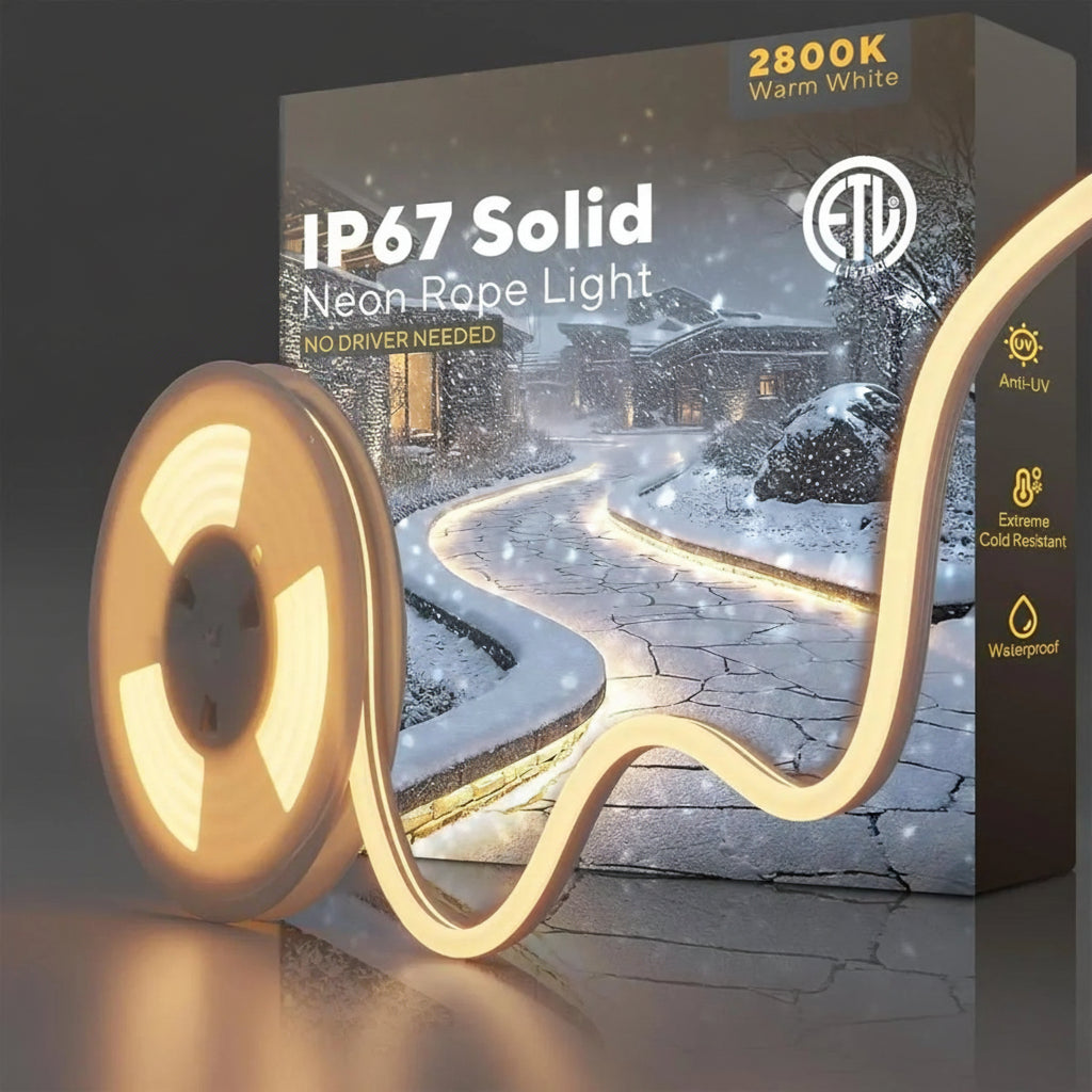 120V IP67 Outdoor LED Neon Rope Light, 2800K/6500K, Driverless, ETL Listed