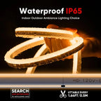 120V LED Neon Rope Light, 3000K Warm White, IP65, Cuttable & Dimmable