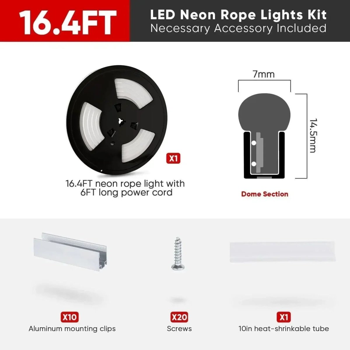 120V LED Neon Rope Light, 3000K Warm White, IP65, Cuttable & Dimmable