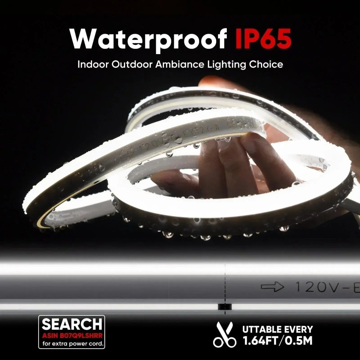 120V LED Neon Rope Light, 6500K Cool White, IP65, Cuttable & Dimmable