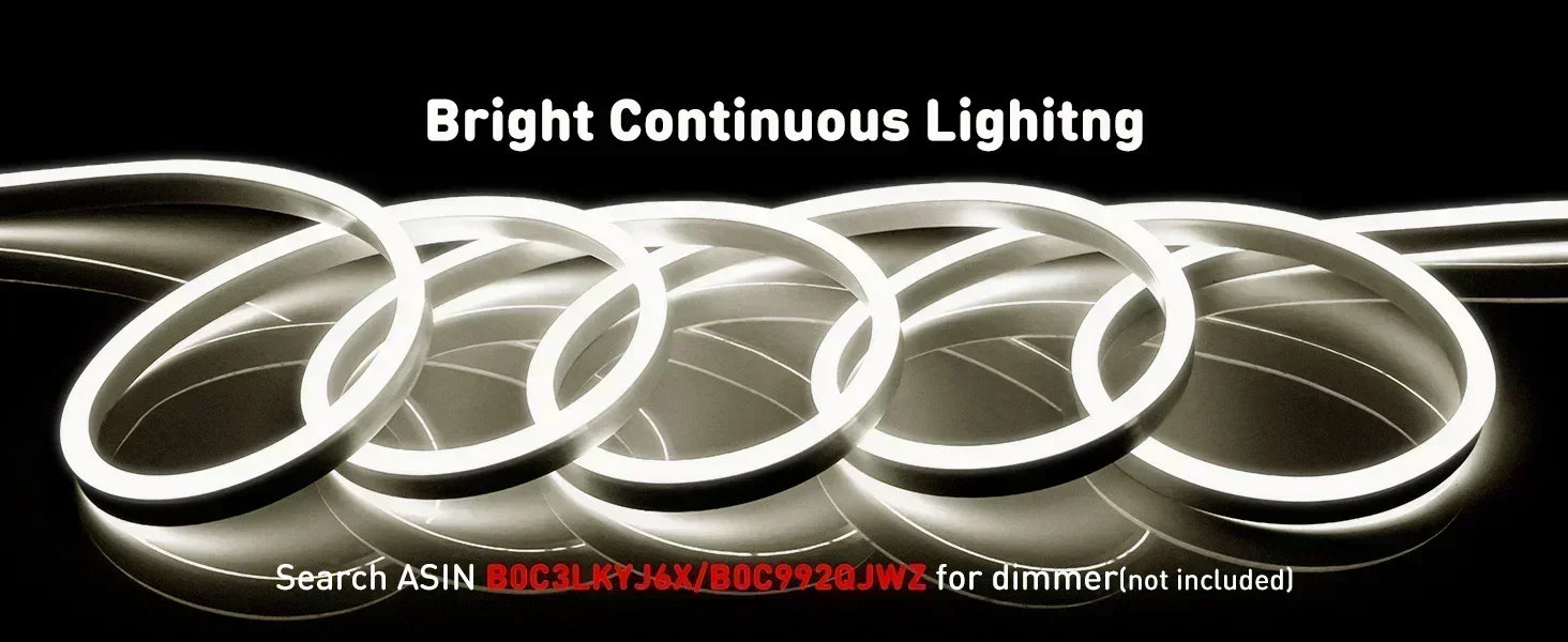 4500K Natural White LED Neon Rope Light – Dotless, Dimmable, IP65, ETL Listed
