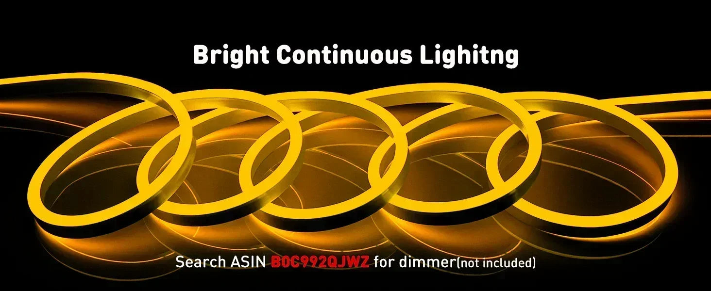 2600K Warm White LED Neon Rope Light – Dotless, Dimmable, IP65, ETL Listed