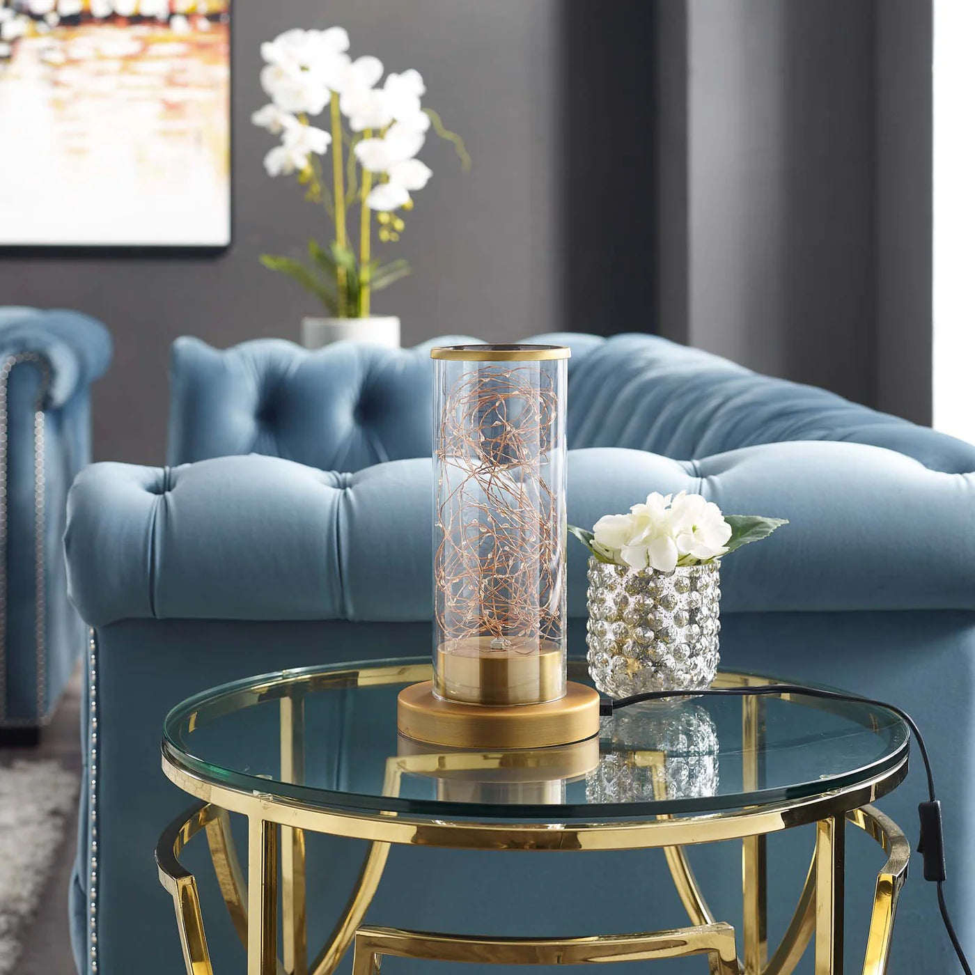 Adore Clear Glass and Brass Cylindrical Table Lamp | Pack of 2 image 2