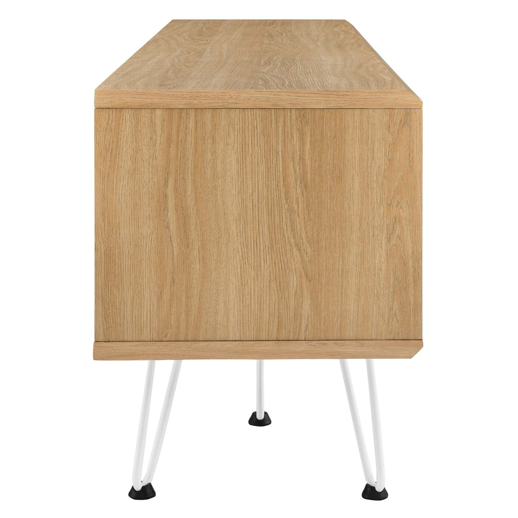Nomad 59" TV Stand | Oak &amp; Walnut Finish Options | Industrial Modern TV Stand | Sliding Mesh Doors | Honeycomb Core | Wood Grain Laminate | Hairpin Legs image 5