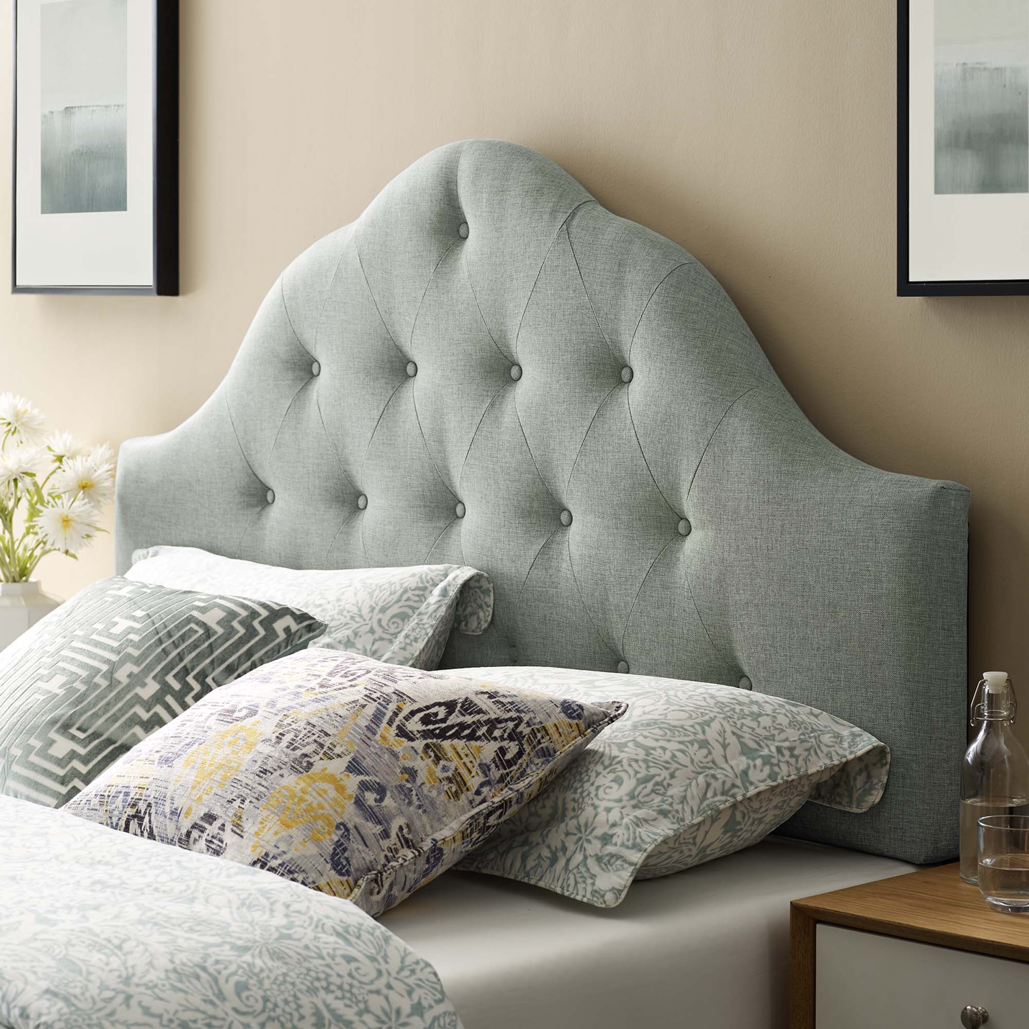 Sovereign Upholstered Fabric Headboard | Padded with Foam, Linen Fabric Upholstery | Queen &amp; King Sizes | Gray &amp; Beige Color Options image 0
