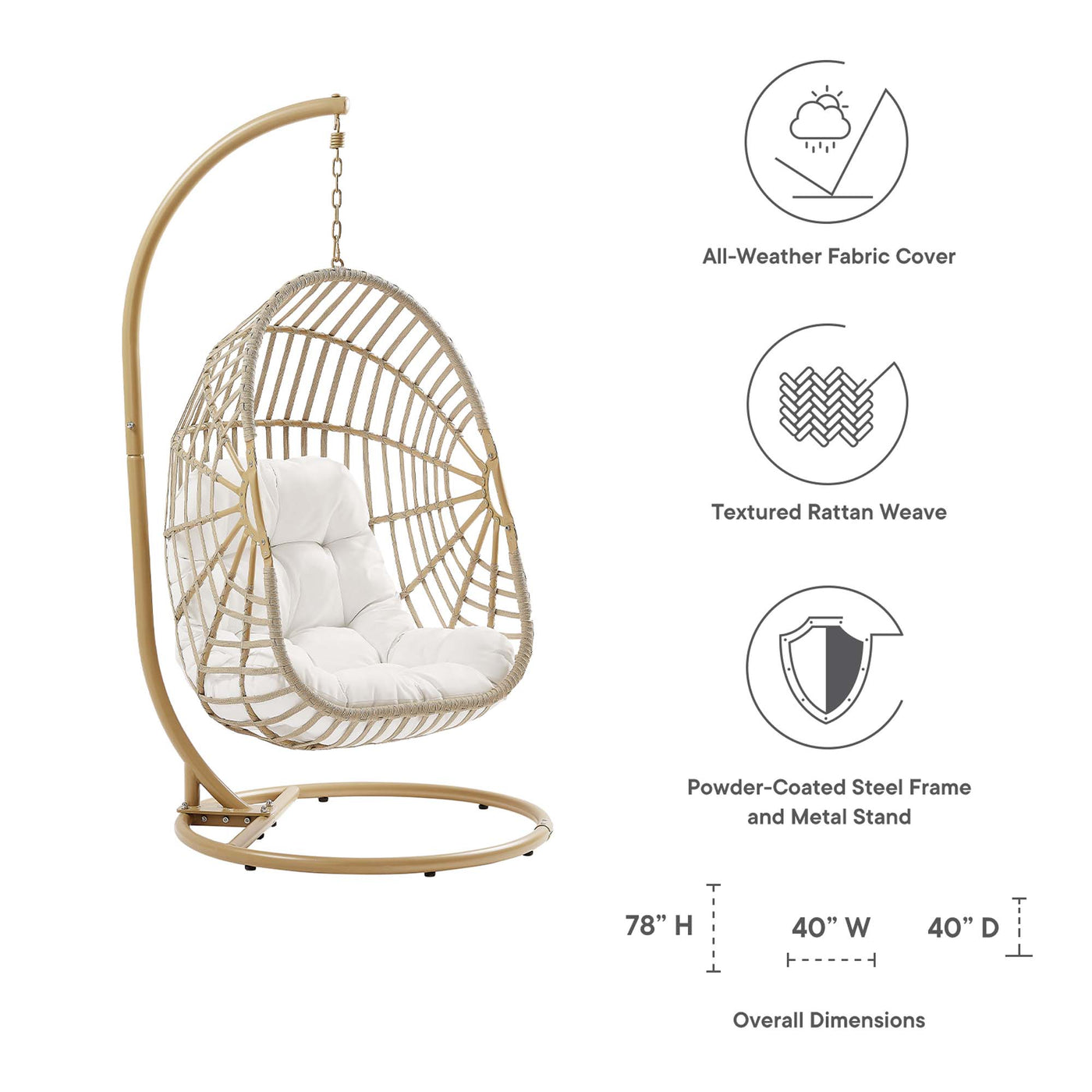 Amalie Wicker Rattan Outdoor Patio Swing Chair in Natural White image 5
