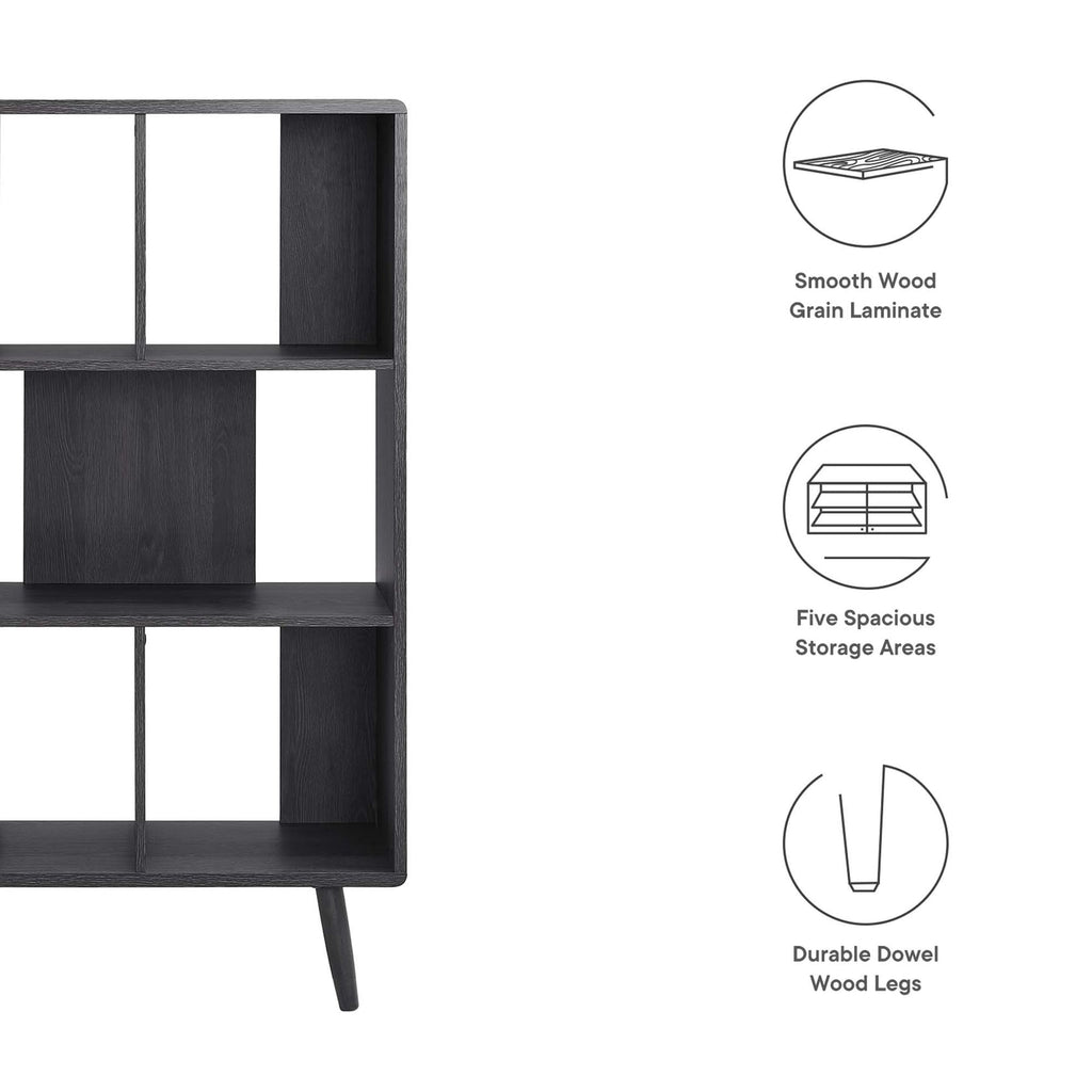 Transmit 5 Shelf Wood Grain Bookcase | Walnut, Charcoal &amp; Oak Color Options| Contemporary Three Tiered Bookcase | Smooth Wood Grain Laminate | Five Spacious Storage Units image 6