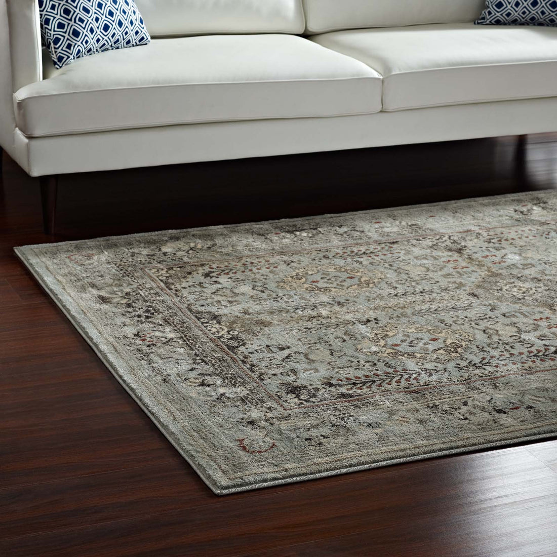 Enye Distressed Vintage Floral Lattice Area Rug | Brown and Silver Blue  | 5X8 &amp; 8X10 Size Options | Tight Low Pile Weave | Gripping Rubber Underside | Two-Ply Polypropylene Yarn image 3