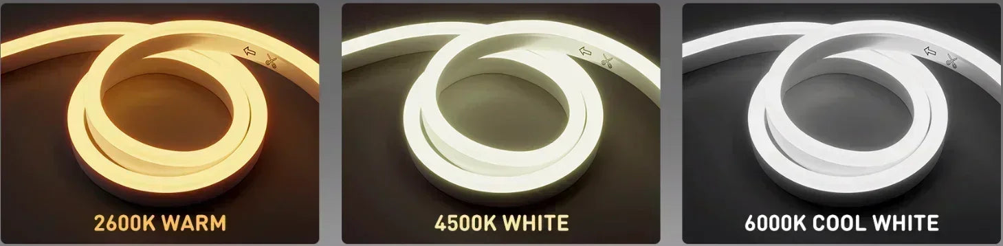 4500K Natural White LED Neon Rope Light – Dotless, Dimmable, IP65, ETL Listed