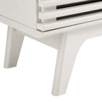 Render 59” TV Stand | White &amp; Walnut Finish Options | Mid-Century Style | Smooth Wood Grain Laminate | Dual Slatted Sliding Doors | Center Cable Management Hole image 1