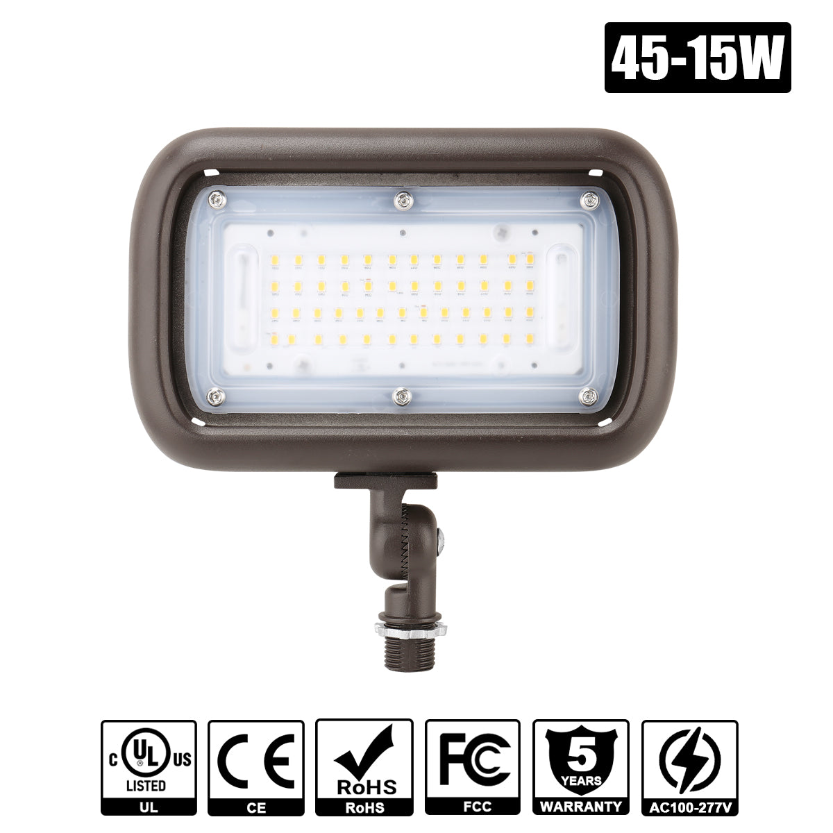 15W - 45W Outdoor LED Flood Security Lights | 5000K | 1500LM - 5400LM | UL, CE, FCC, ROHS, DLC Approved | IP65 Waterproof Landscape Lighting, Knuckle Mount, Bronze, Outdoor Garden Area Security Floodlight image 0