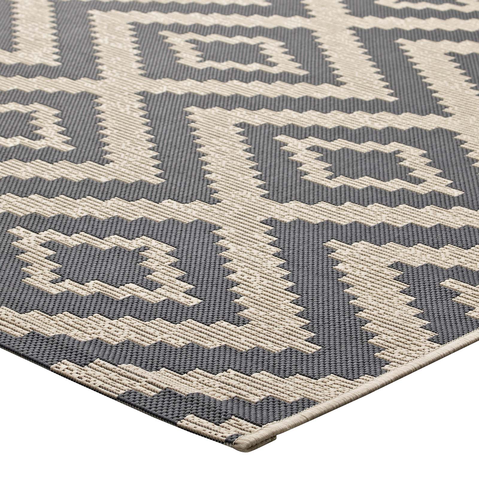 Jagged Geometric Diamond Trellis Indoor and Outdoor Area Rug | Gray and Beige | 5X8 &amp; 8X10 Size Options | Tight Low Pile Weave | Gripping Rubber Underside | 100% Soft Polypropylene | Pack Of 2 image 6