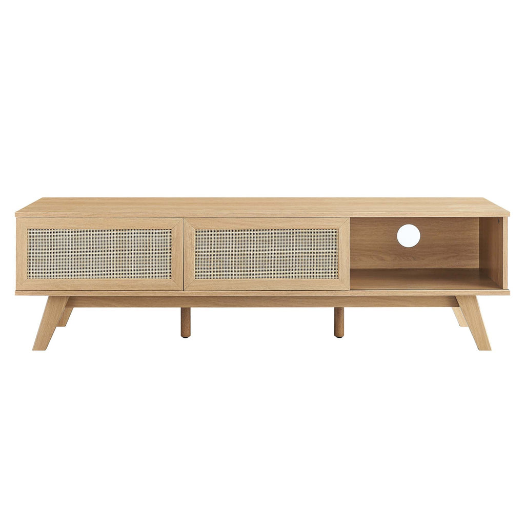 Soma 60" TV Stand | Oak &amp; Walnut Finish Options | Contemporary TV Stand | Natural Rattan Weave | MDF and Particleboard | Cable Management Holes | Sliding Doors image 5