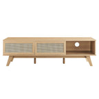 Soma 60" TV Stand | Oak &amp; Walnut Finish Options | Contemporary TV Stand | Natural Rattan Weave | MDF and Particleboard | Cable Management Holes | Sliding Doors image 5