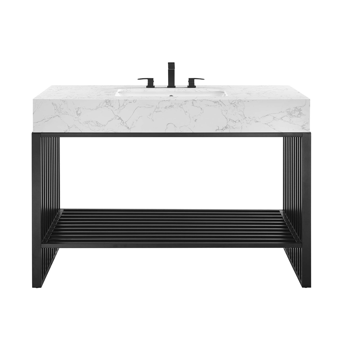 Bathroom Vanity With Sink | White Silver, White Gold & White Black Color Options | 36" & 48" Size Options | Gridiron Series | Stainless Steel Metal | Artificial Marble Sink image 6