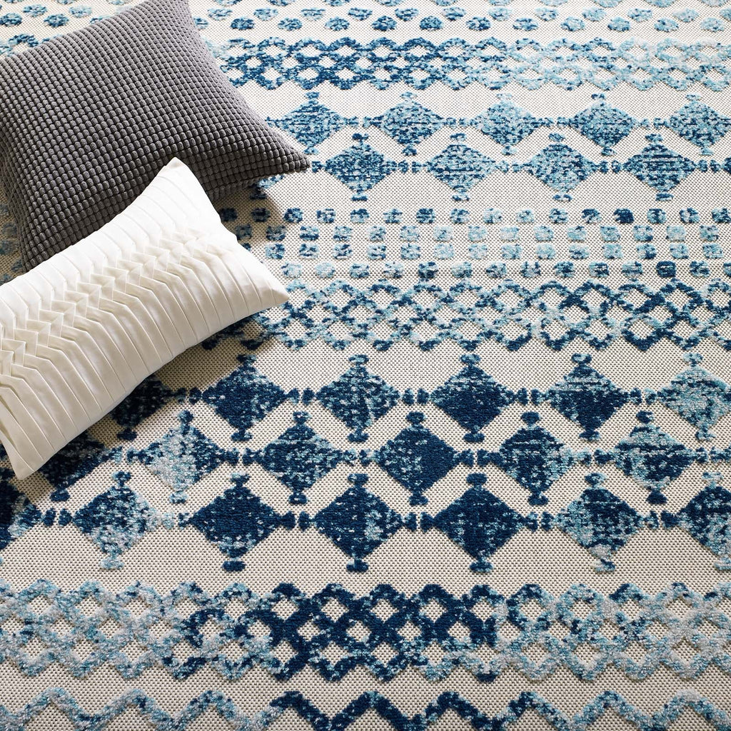 Reflect Giada Abstract Diamond Moroccan Trellis Indoor/Outdoor Area Rug | Ivory and Blue  | 5X8 &amp; 8X10 Size Options | Tight Low Pile Weave | Gripping Rubber Underside | 100% Polypropylene | Pack Of 2 image 4