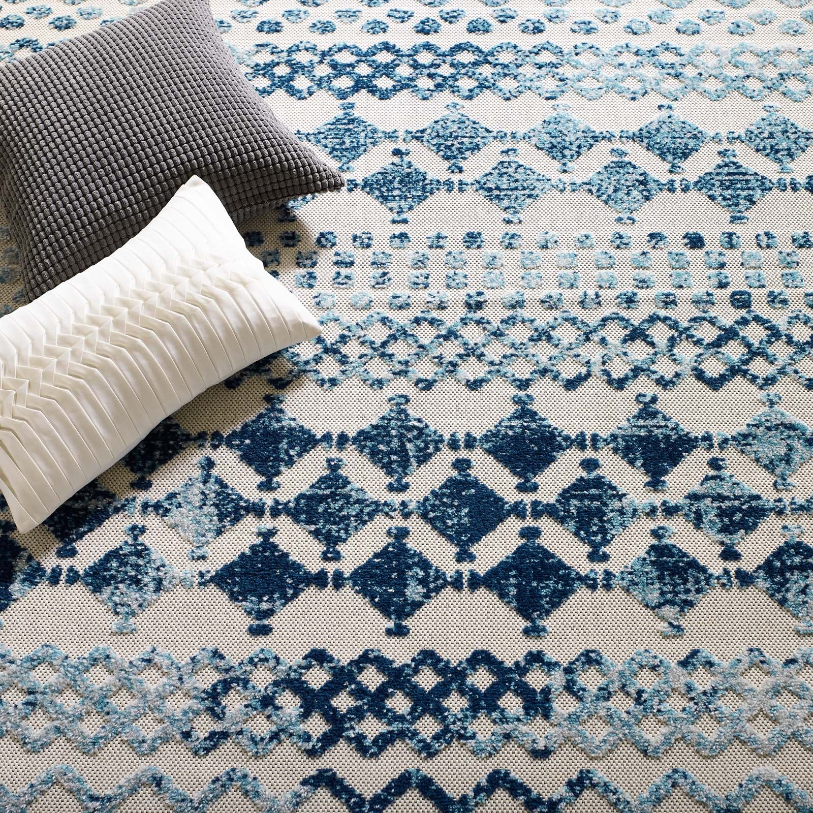 Reflect Giada Abstract Diamond Moroccan Trellis Indoor/Outdoor Area Rug | Ivory and Blue  | 5X8 &amp; 8X10 Size Options | Tight Low Pile Weave | Gripping Rubber Underside | 100% Polypropylene | Pack Of 2 image 4