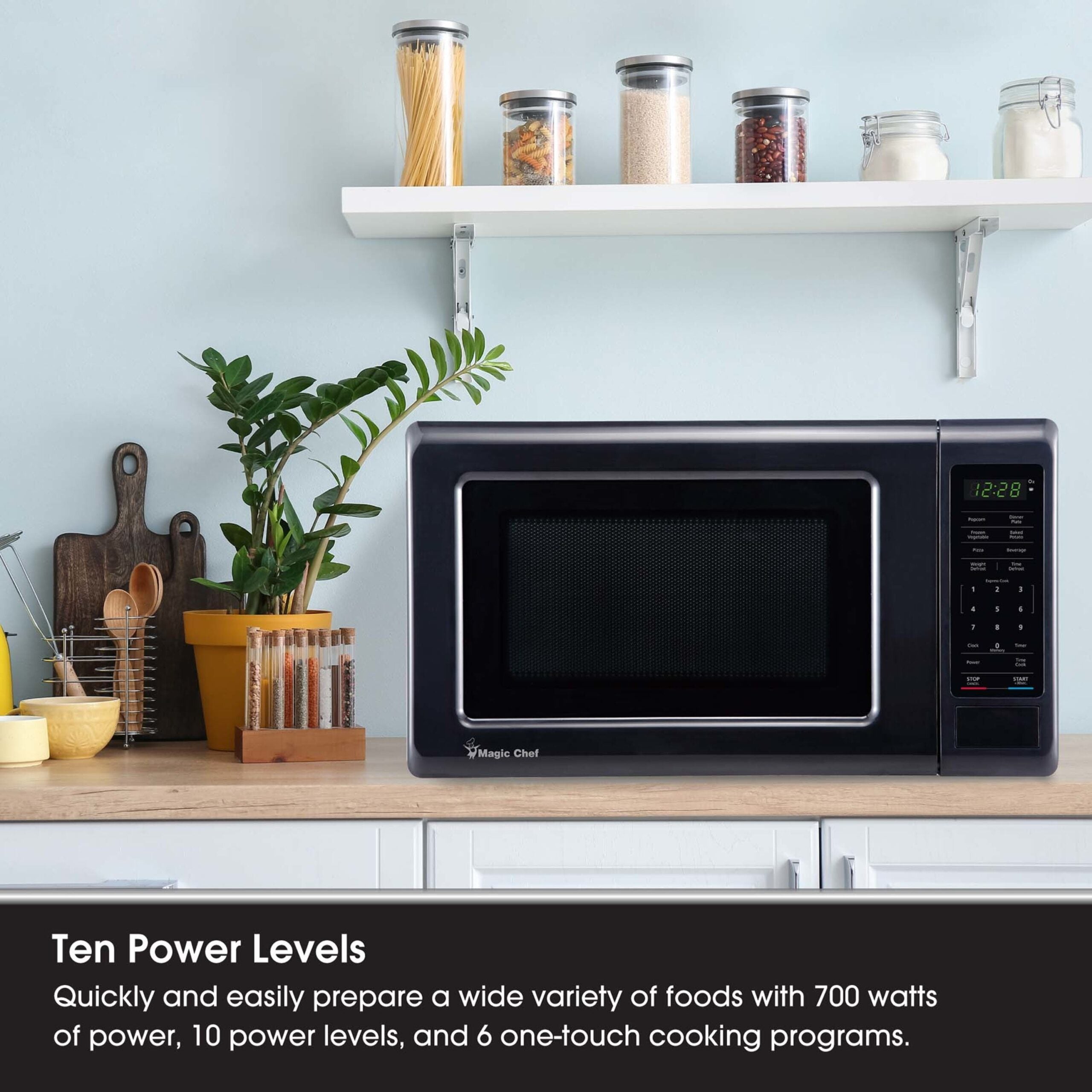 Magic Chef 0.7 Cu. Ft Countertop Microwave | 700 Watt | Black Color | Digital Display | 6 Auto Cooking Modes | Child Lock | Auto Defrost Modes | 10 Power Levels image 2