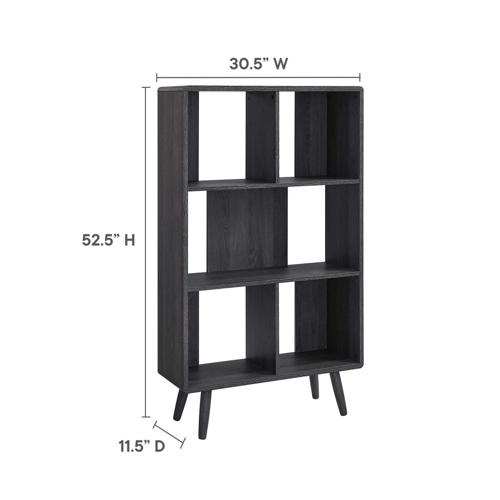 Transmit 5 Shelf Wood Grain Bookcase | Walnut, Charcoal &amp; Oak Color Options| Contemporary Three Tiered Bookcase | Smooth Wood Grain Laminate | Five Spacious Storage Units image 7