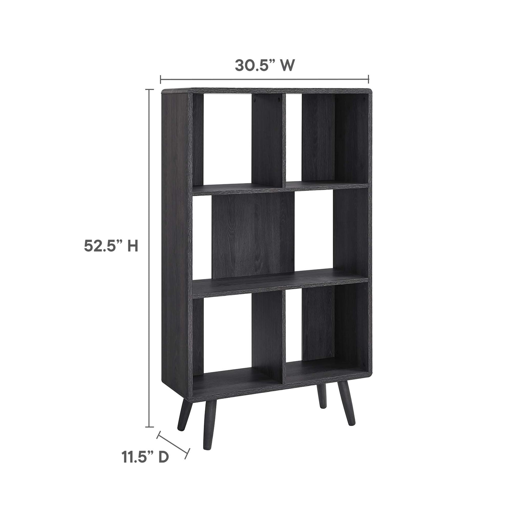 Transmit 5 Shelf Wood Grain Bookcase | Walnut, Charcoal &amp; Oak Color Options| Contemporary Three Tiered Bookcase | Smooth Wood Grain Laminate | Five Spacious Storage Units image 7