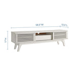 Render 59” TV Stand | White &amp; Walnut Finish Options | Mid-Century Style | Smooth Wood Grain Laminate | Dual Slatted Sliding Doors | Center Cable Management Hole image 3