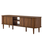 Contour 63" Wood TV Stand | Oak &amp; Walnut Finish Options | Mid-Century Modern TV Stand | Rubberwood, Particleboard, MDF | Adjustable Shelves | Sliding Doors image 9