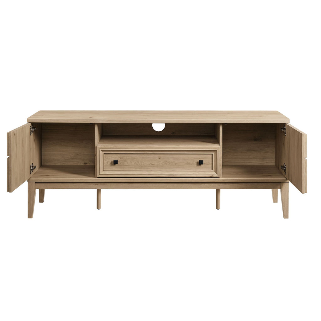 Samos 59" TV Stand | Light Oak &amp; Black Finish Options | Soft Close Hinges | 2 Push-to-Open Doors | Full-Glide Drawer | Cable Management Hole | Central Leveling Legs image 6