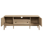 Samos 59" TV Stand | Light Oak &amp; Black Finish Options | Soft Close Hinges | 2 Push-to-Open Doors | Full-Glide Drawer | Cable Management Hole | Central Leveling Legs image 6