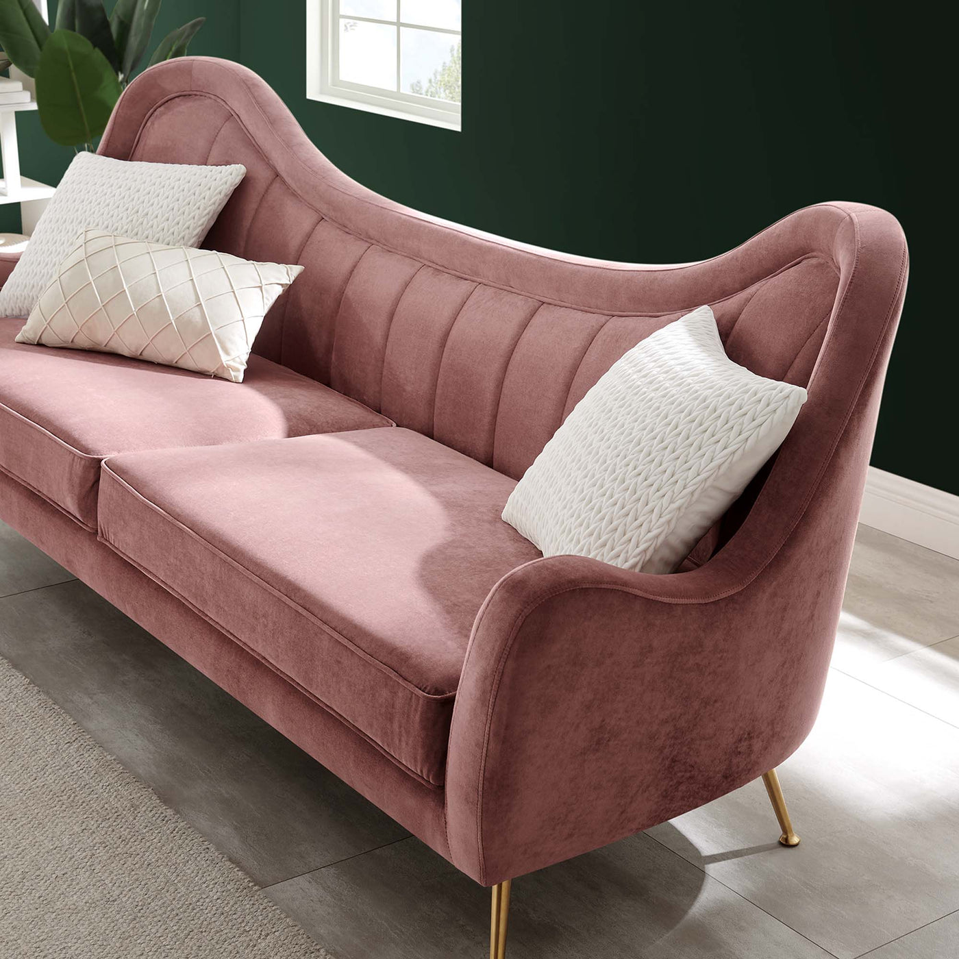 Cheshire Channel-Tufted Performance Velvet Sofa in Dusty Rose image 8