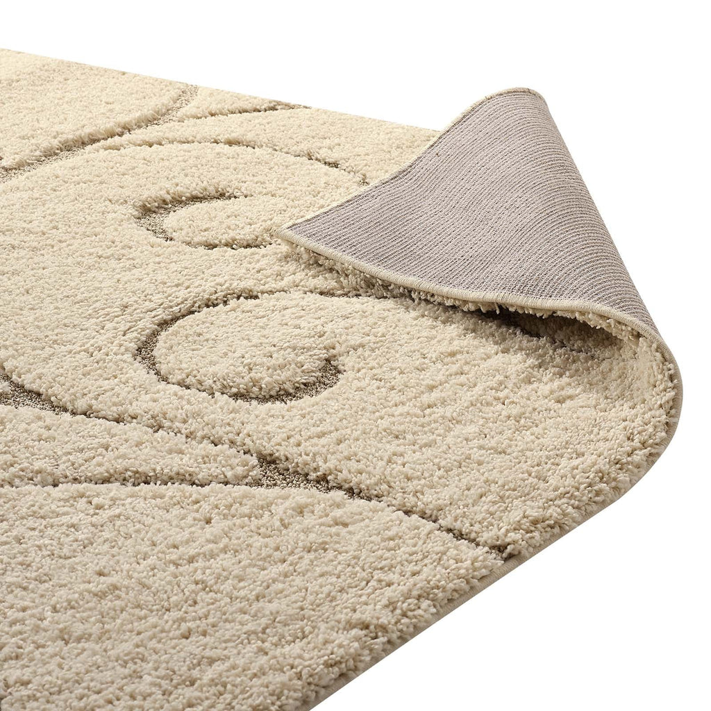 Jubilant Burgeon Scrolling Vine Shag 5x8 Area Rug | Creame and Beige | Shag Weave Of 1.18 Inches | Gripping Jute Fabric Underside | Soft High Density Polypropylene image 4
