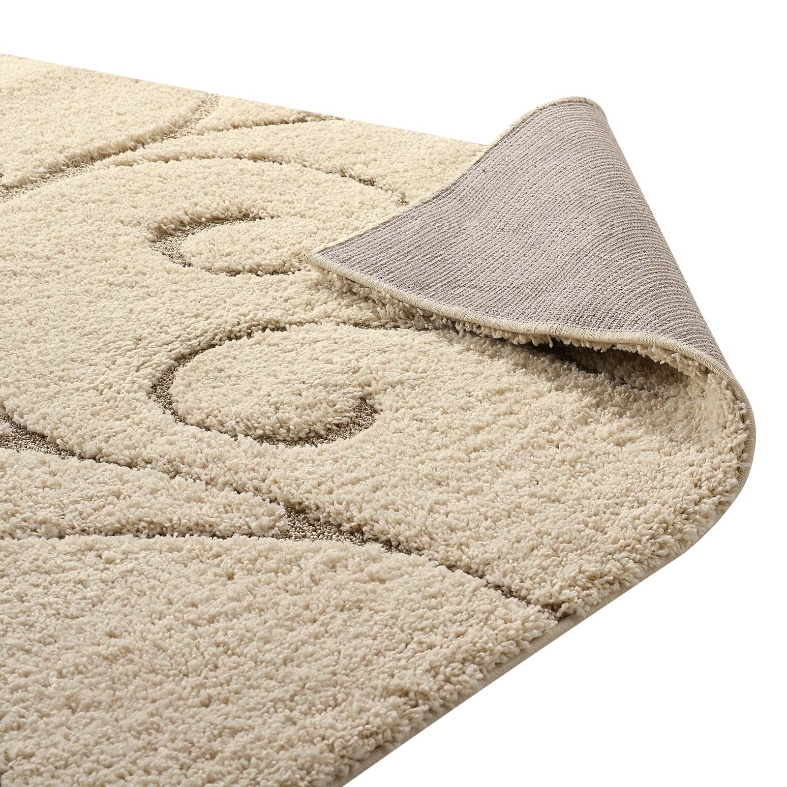 Jubilant Burgeon Scrolling Vine Shag 5x8 Area Rug | Creame and Beige | Shag Weave Of 1.18 Inches | Gripping Jute Fabric Underside | Soft High Density Polypropylene image 4