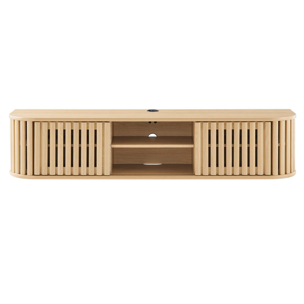 Fortitude 63" Wall-Mounted TV Stand | Walnut Black &amp; Oak Finish Options | Wall Mounted Design | Adjustable Shelves | Sliding Doors | Cable Management image 4