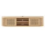 Fortitude 63" Wall-Mounted TV Stand | Walnut Black &amp; Oak Finish Options | Wall Mounted Design | Adjustable Shelves | Sliding Doors | Cable Management image 4