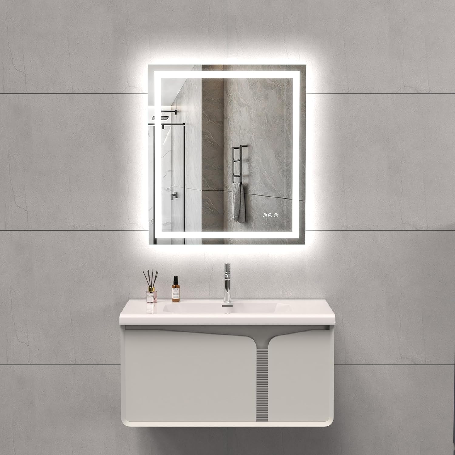 LED Bathroom Mirror 28x32 Inch Front Lighted Vanity Mirror, Wall Mounted Anti-Fog Dimmable LED Makeup Mirror, IP54 3K-6K Warm/Natural/Daylight, Tempered Glass (Horizontal/Vertical) UL Listed image 0