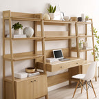 Bixby 3-Piece Wood Office Desk and Bookshelf | Walnut, Walnut White &amp; Oak Color Options | Particleboard &amp; MDF | Full-Extension Drawers | Tiered Desk and Bookshelf image 2