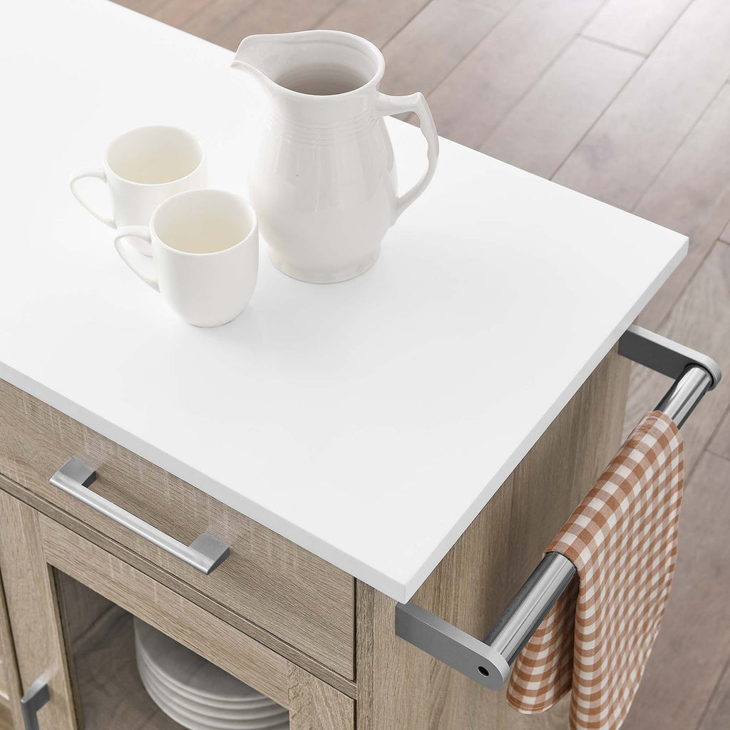 Culinary Kitchen Cart With Towel Bar | Rubberwood Top | Light Gray Natural, White Natural, Charcoal Natural &amp; Oak White Options image 1