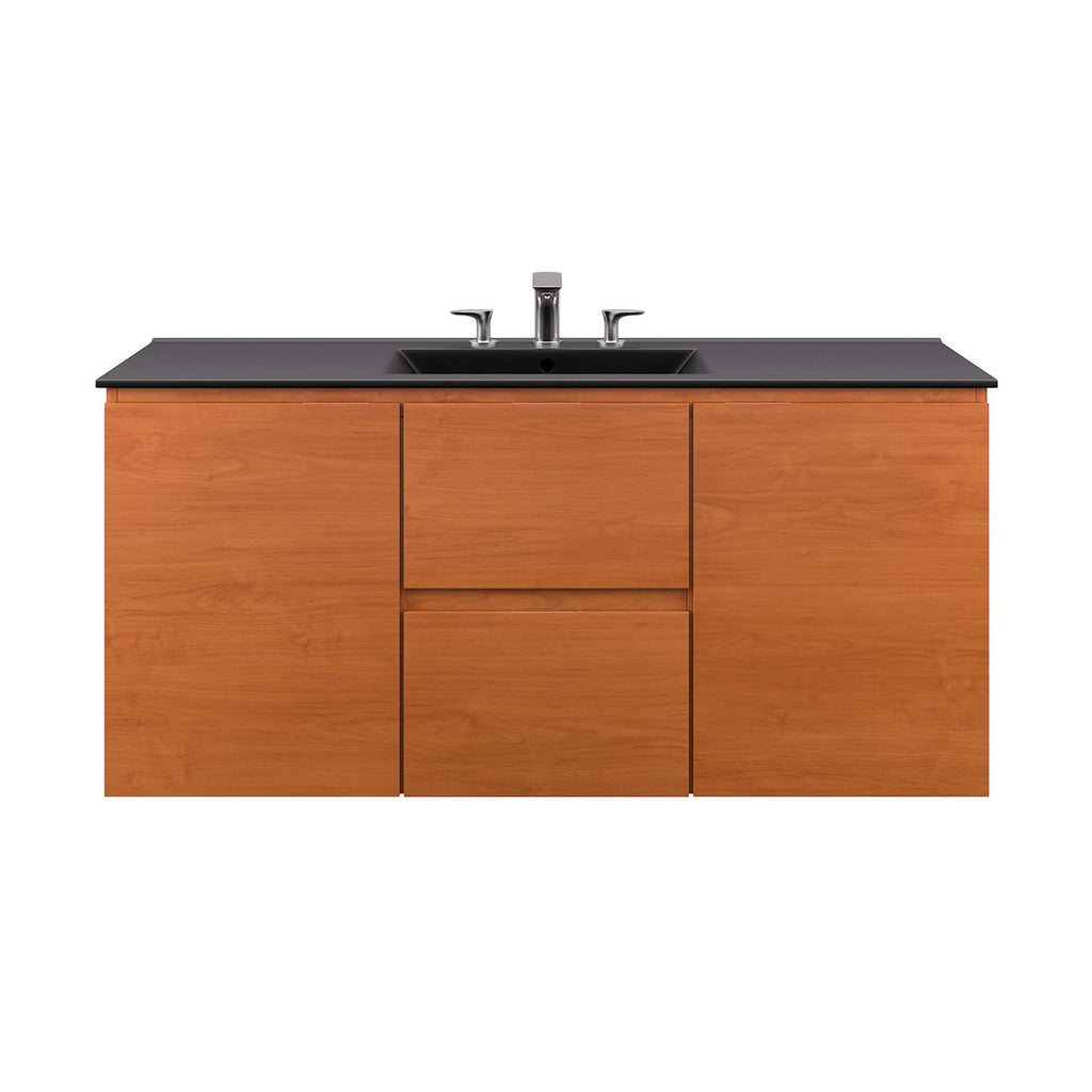 Wall Mount Bathroom Vanity With Sink | Cherry White & Cherry Black Color Options | 18", 24", 36" & 48" Size Options | Scenic Series | Full Extension Drawer | Ceramic Sink Basin | Drywall Friendly Mounting Cleat image 3