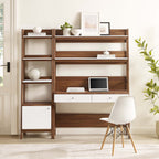 Bixby 2-Piece Wood Office Desk and Bookshelf | Walnut, Walnut White &amp; Oak Color Options | Particleboard &amp; MDF | Full-Extension Drawers | Tiered Desk and Bookshelf image 1