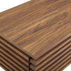 Render 71" TV Stand | Oak &amp; Walnut Finish Options | Mid-Century Modern TV Stand | Smooth Wood Grain Laminate | Durable Particleboard | Two Bottom-Hinged Doors image 4
