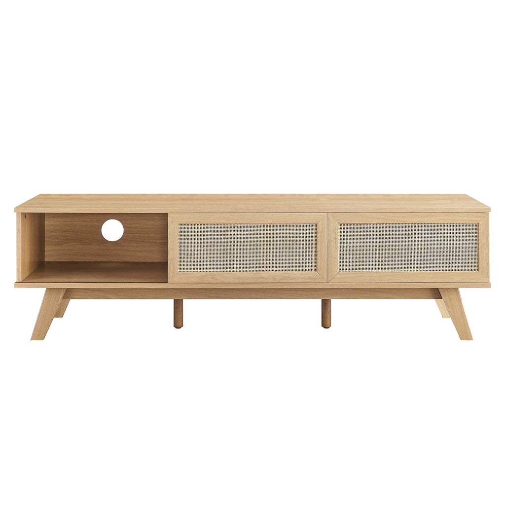 Soma 60" TV Stand | Oak &amp; Walnut Finish Options | Contemporary TV Stand | Natural Rattan Weave | MDF and Particleboard | Cable Management Holes | Sliding Doors image 6
