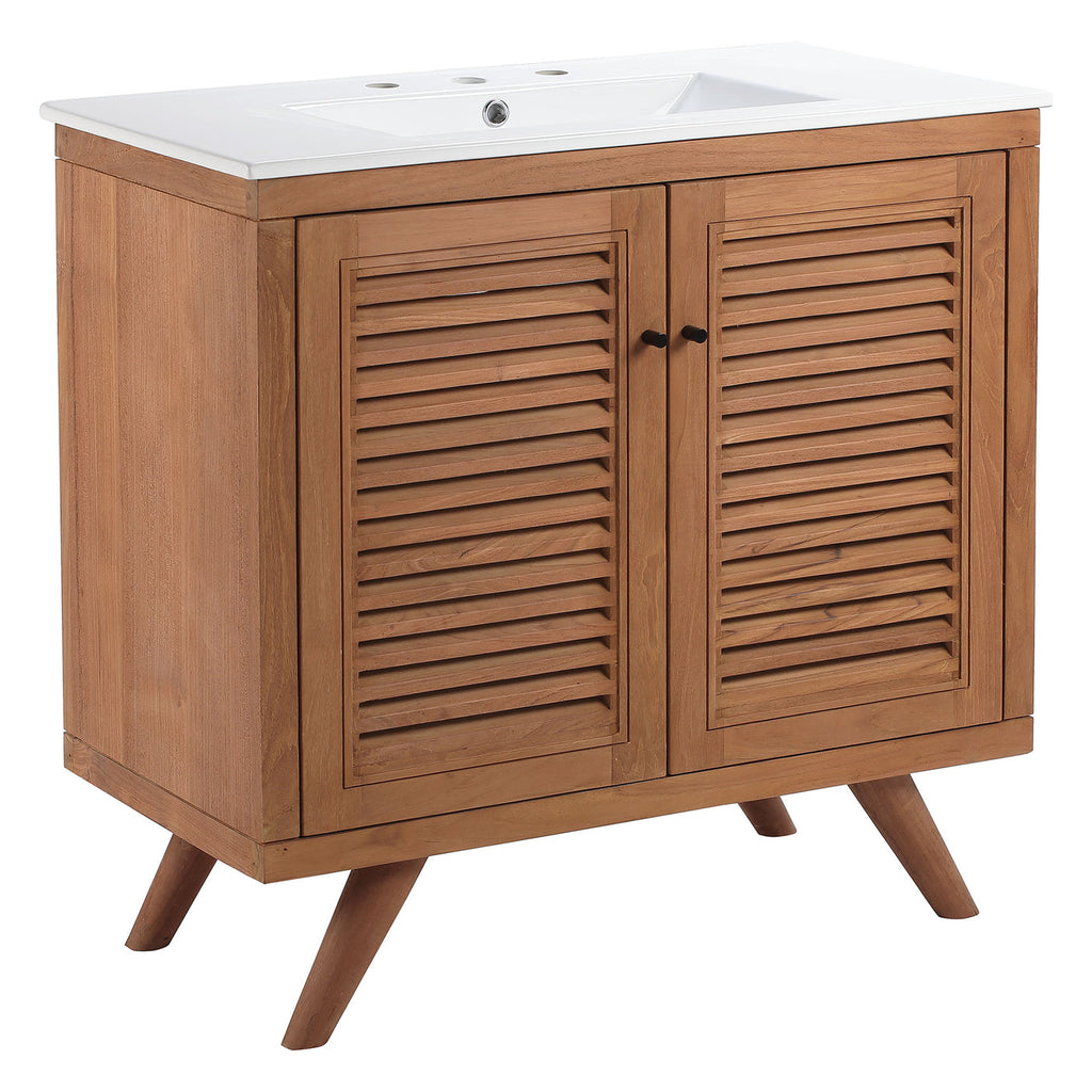 Bathroom Vanity With Sink | Natural White Color Option | 24" Or 36" Size Options | Birdie Series | Full Extension Drawer | Modern & Sleek  Design image 9