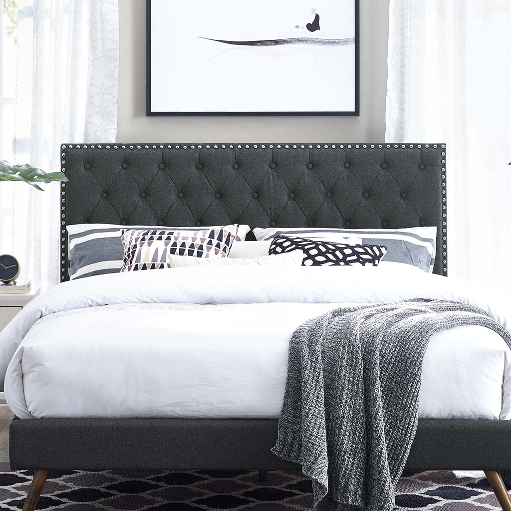 Helena Tufted Upholstered Linen Fabric Headboard | Fiberboard &amp; Plywood Frame | Elegant Diamond Tufted Pattern | Full / Queen Sizes | Gray Color image 9