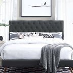 Helena Tufted Upholstered Linen Fabric Headboard | Fiberboard &amp; Plywood Frame | Elegant Diamond Tufted Pattern | Full / Queen Sizes | Gray Color image 9