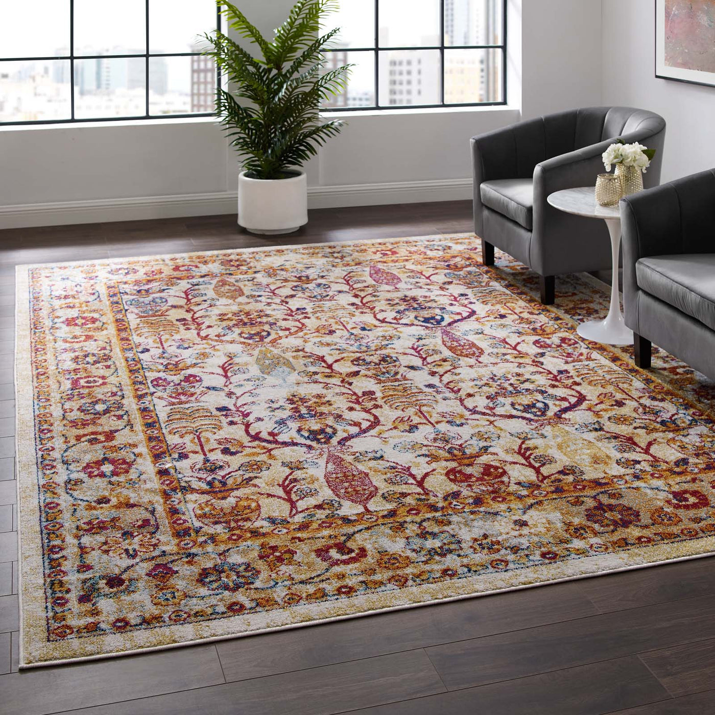 Antique Floral Design | Area Rug | Vintage Floral Lattice Rug in 8 FT X 10 FT And 5 FT X 8 FT | With Rubber Gripping Underside image 12