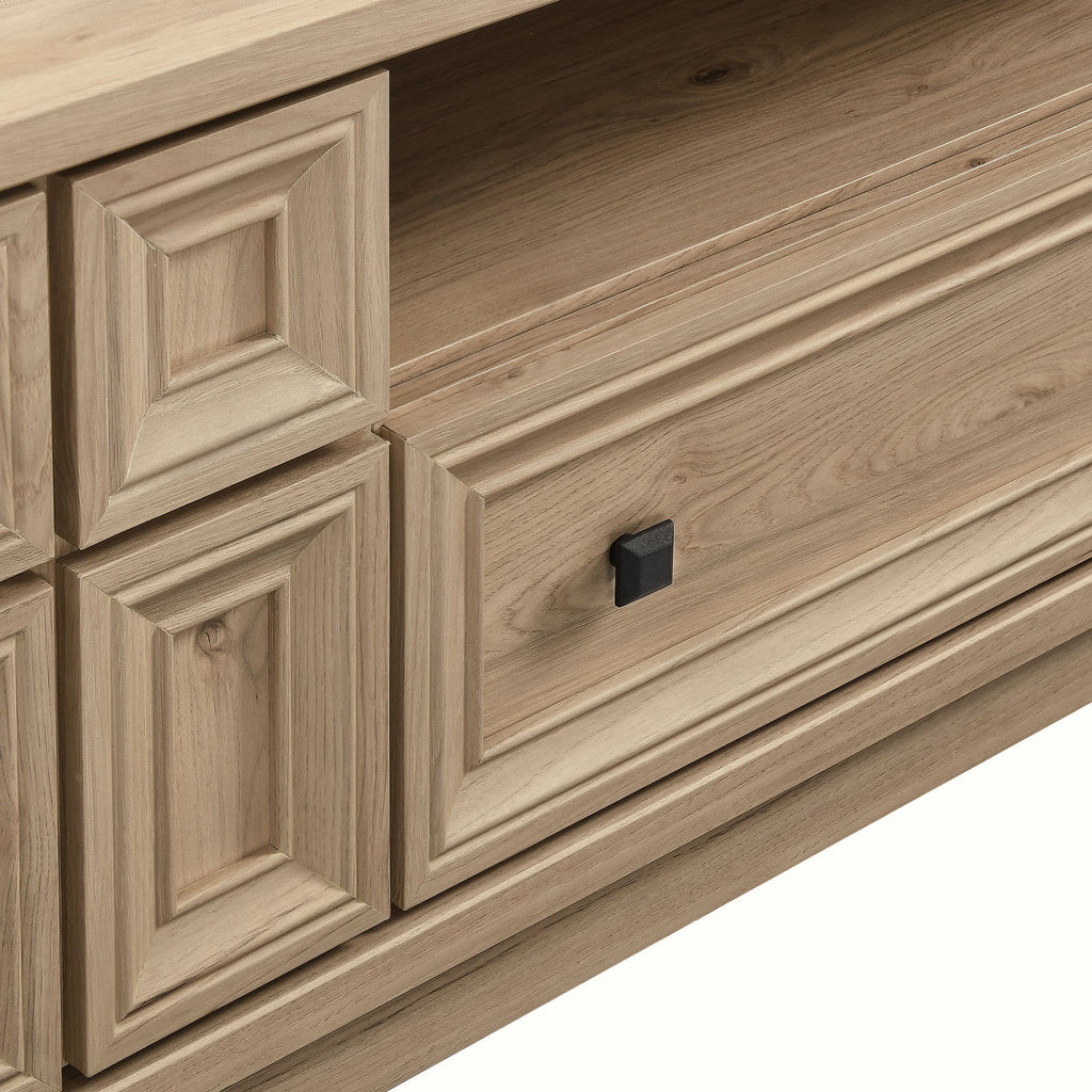 Samos 59" TV Stand | Light Oak &amp; Black Finish Options | Soft Close Hinges | 2 Push-to-Open Doors | Full-Glide Drawer | Cable Management Hole | Central Leveling Legs image 4