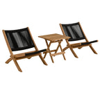 Vienna 3-Piece Outdoor Patio Folding Lounge Chair and Side Table Set in Teak and Rope image 3