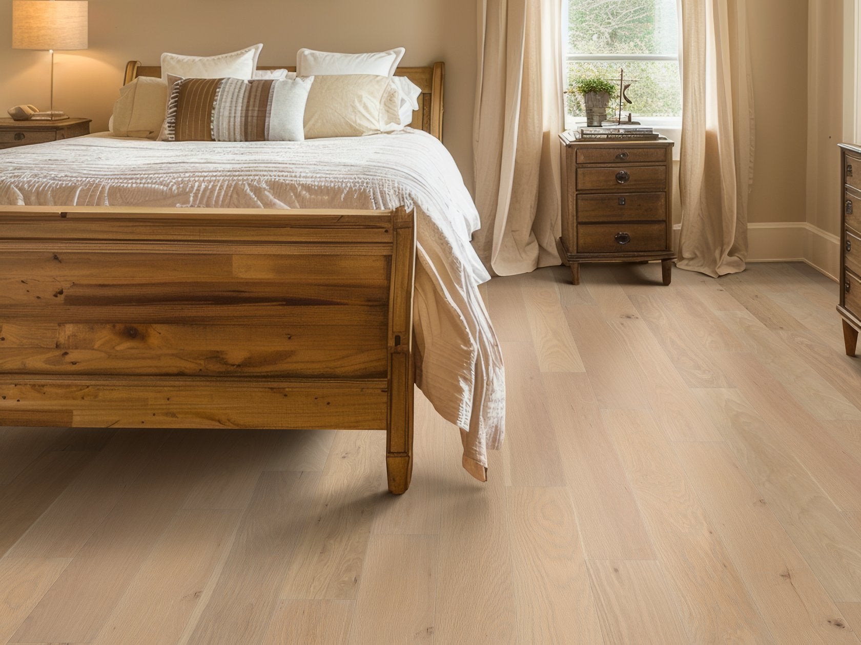 Expressions Hardwood | The Gallery Collection | Prose Shade | White Oak | Real Hardwood | 4 mm Veneer Thickness | 23.31 Sq. Ft. Per Carton | Wire Brushed Texture image 1
